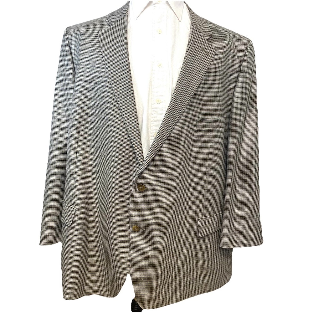 James Whitehead Silk Wool Sport Coat Houndstooth 54r Blazer Jacket Business